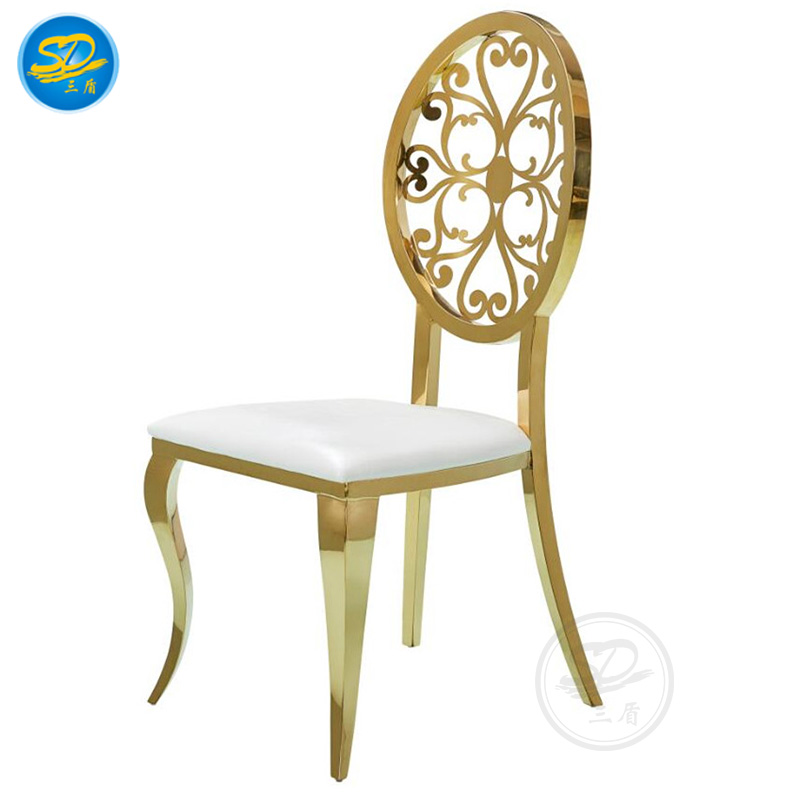 GOLDEN STAINLESS STEEL WHITE LEATHER HOTEL BALLROOM LUXURY PARTY STACKING CHAIR  YS-010