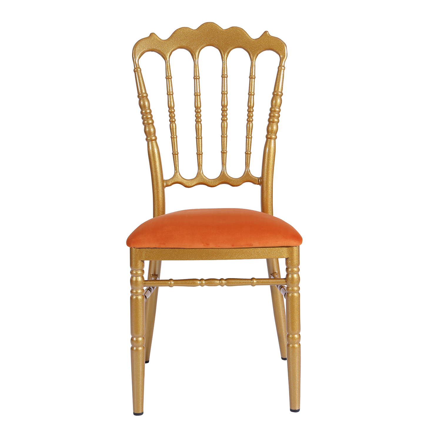 Hot Sale Orange Velvet Upholstered Gold Painting Aluminum Hotel Banquet Wedding Napoleon Chair YC-019
