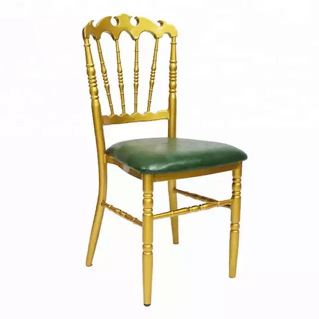 Flame Top Design Golden Paint Green PU Leather Upholstered Banquet Party Hall Metal Napoleon Chair YC-029