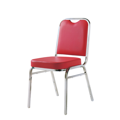 Red PU Leather Chrome Banquet Meeting Room Steel Iron Stackable Chair YE-038